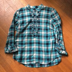 Talbots Cotton Plaid Blouse with Ruffles